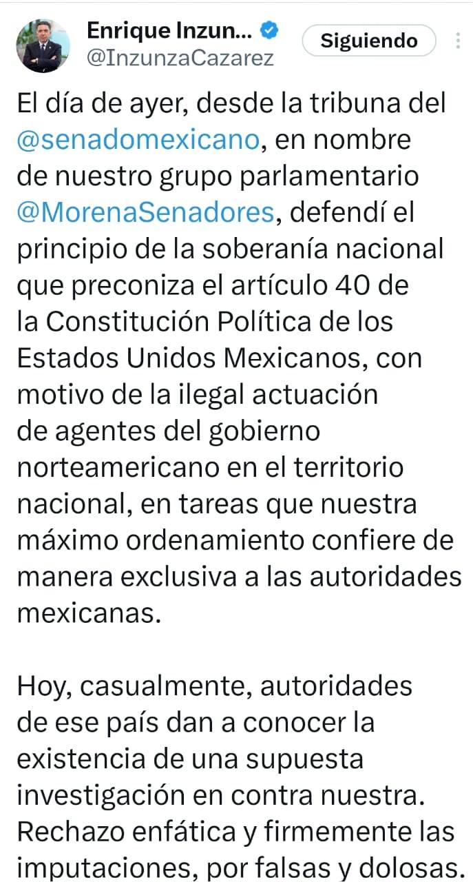 Senador Insunza rechaza acusaciones de investigación en EU en su contra