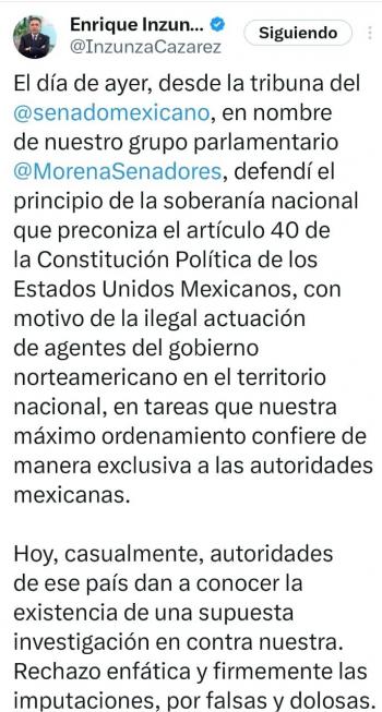 Senador Insunza rechaza acusaciones de investigaci&oacute;n en EU en su contra