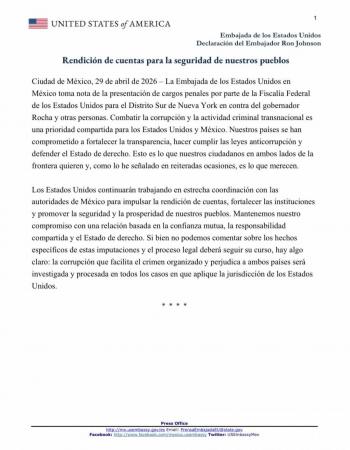 Presidenta rechaza postura “injerencista” de embajador de EU por se&ntilde;alamientos de corrupci&oacute;n