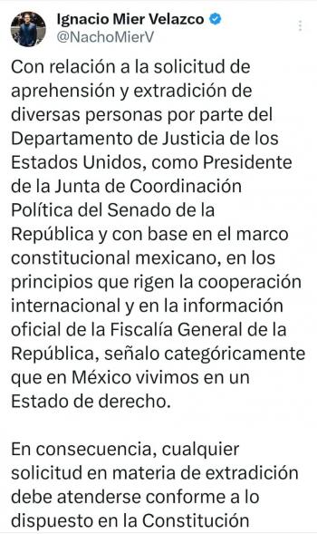 Mier: se&ntilde;alamientos sin pruebas carecen de validez jur&iacute;dica