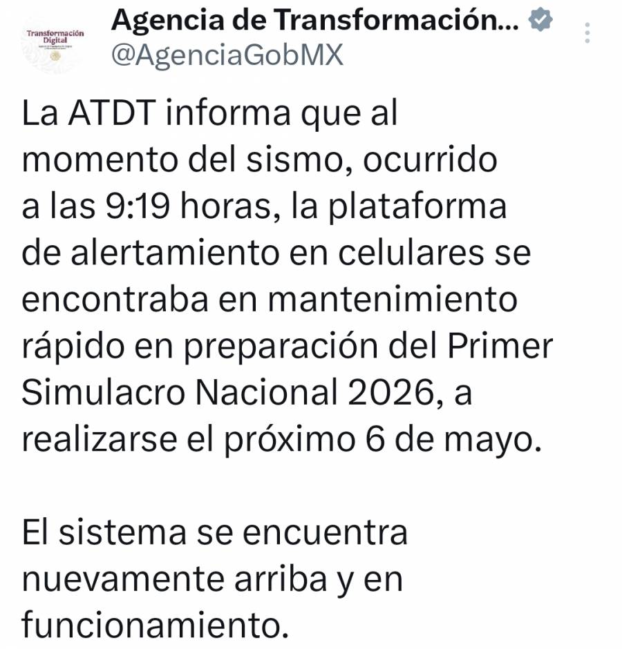 Agencia de Transformaci&oacute;n Digital se&ntilde;ala que alerta en celulares no son&oacute; por mantenimiento de la plataforma