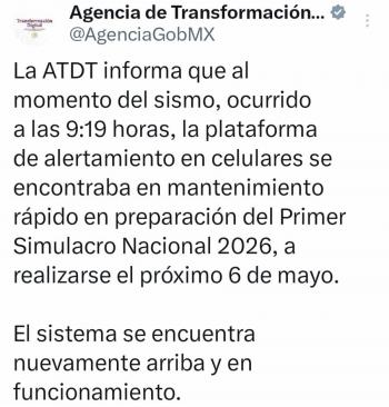 Agencia de Transformaci&oacute;n Digital se&ntilde;ala que alerta en celulares no son&oacute; por mantenimiento de la plataforma