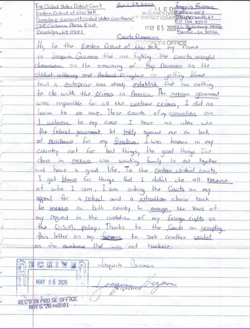 El Chapo Guzmán envía segunda carta y pide extradición a México