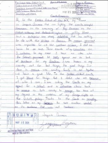 El Chapo Guzm&aacute;n env&iacute;a segunda carta y pide extradici&oacute;n a M&eacute;xico