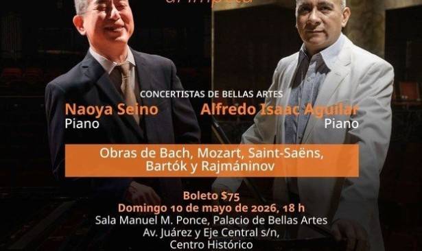Pianistas Naoya Seino y Alfredo Isaac Aguilar ofrecer&aacute;n concierto a cuatro manos en Bellas Artes