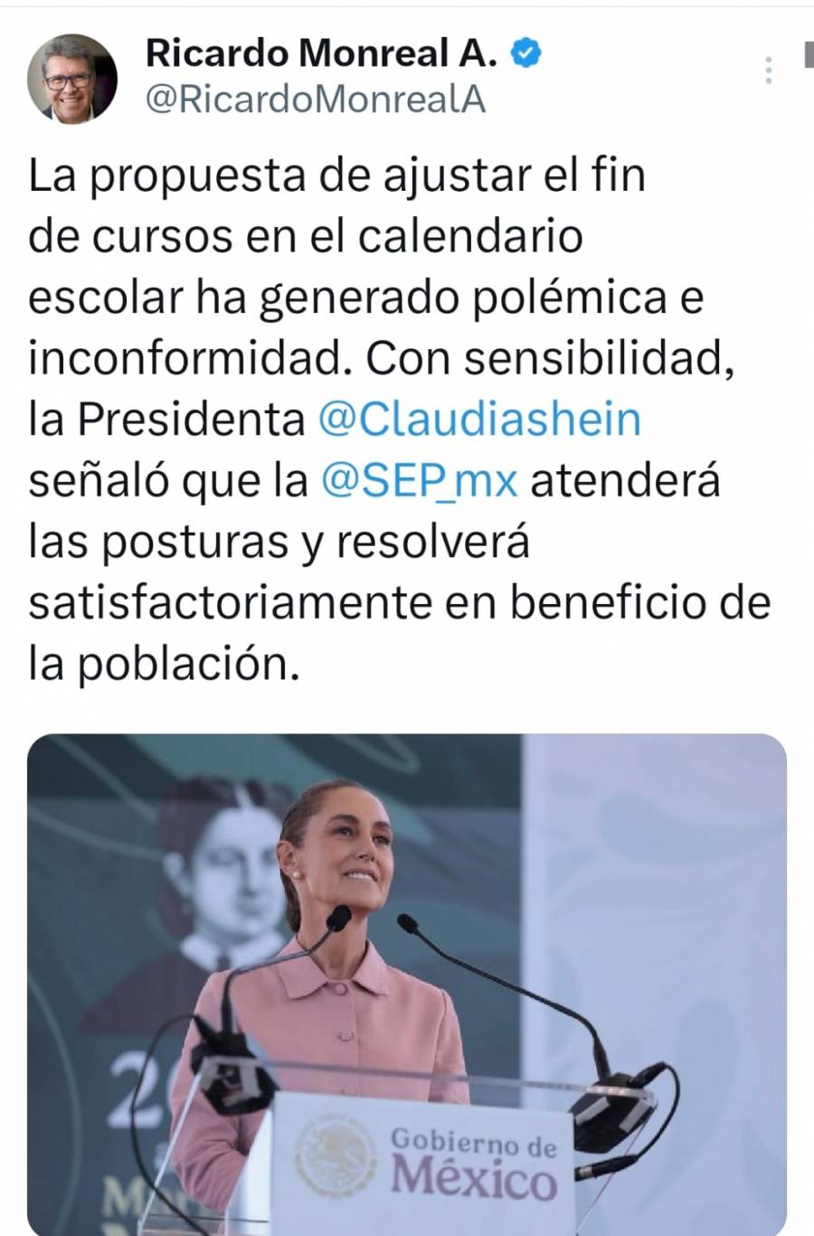 Monreal conf&iacute;a en que SEP resolver&aacute; pol&eacute;mica por fin anticipado del ciclo escolar