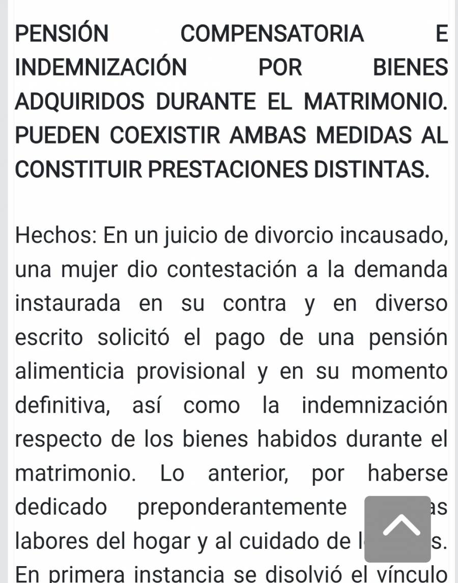 En divorcios pensión compensatoria por cuidados e indemnización por bienes pueden coexistir