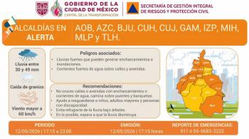 Activan alerta naranja por lluvias intensas y granizo en CDMX este 12 de mayo