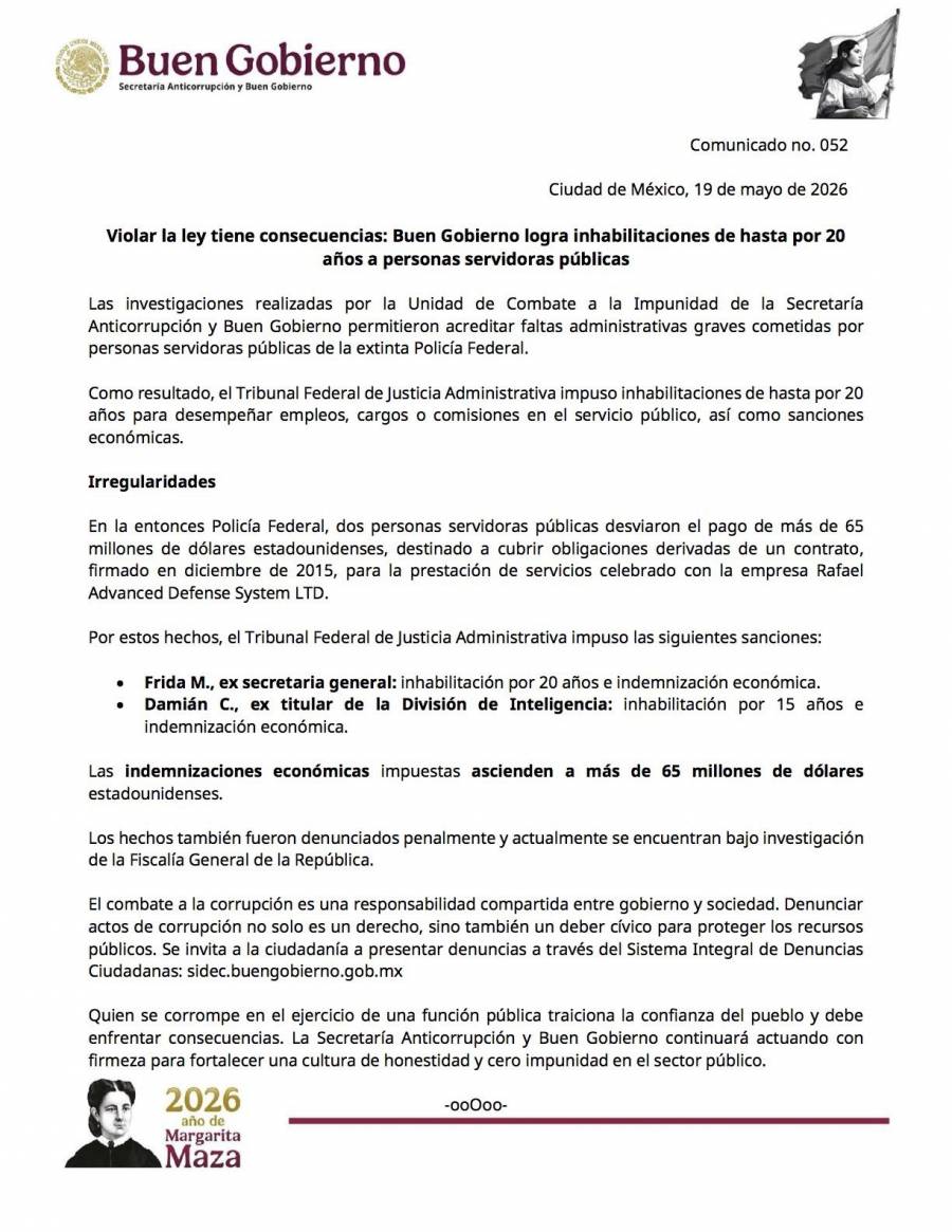 Inhabilitan a exmandos de la Policía Federal por desvío de 65 mdd