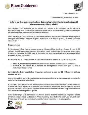 Inhabilitan a exmandos de la Polic&iacute;a Federal por desv&iacute;o de 65 mdd