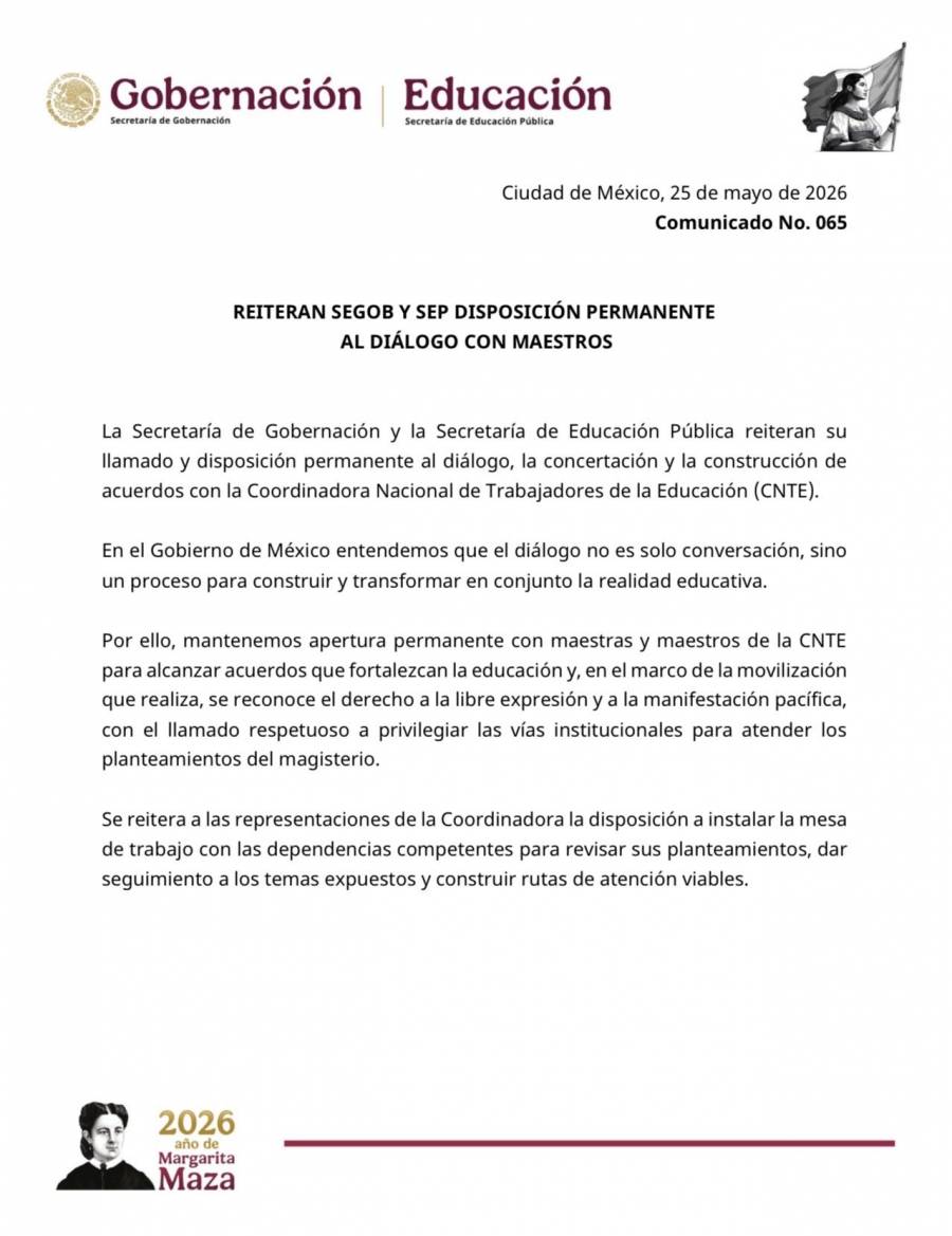 Gobierno federal reitera apertura al diálogo con CNTE tras enfrentamientos en el Zócalo