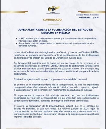 Jufed alerta sobre vulneraci&oacute;n del Estado de Derecho en M&eacute;xico
