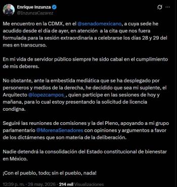 Enrique Inzunza pide licencia en el Senado en medio de se&ntilde;alamientos de EU