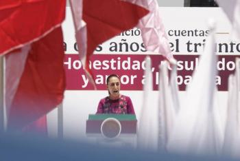 Sheinbaum encabeza acto masivo en el Monumento a la Revoluci&oacute;n; llama a defender la soberan&iacute;a nacional