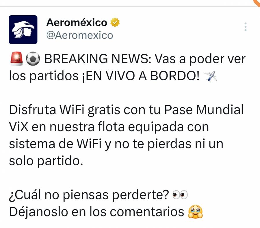 Aeroméxico y ViX ofrecerán a sus pasajeros WiFi gratuito con acceso a contenido y partidos del Mundial 2026