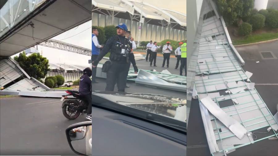 Ca&iacute;da de techumbre en puente peatonal del AICM deja una herida y caos vehicular