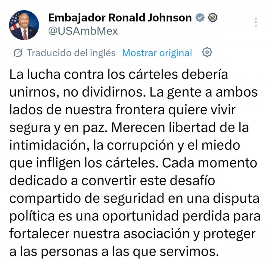 Sheinbaum pide a embajador de EU respetar asuntos internos de México