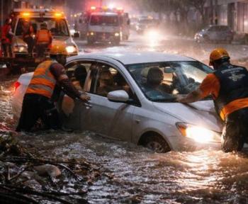 Rescatan a personas atrapadas en auto tras tormenta en Morelia, Michoac&aacute;n