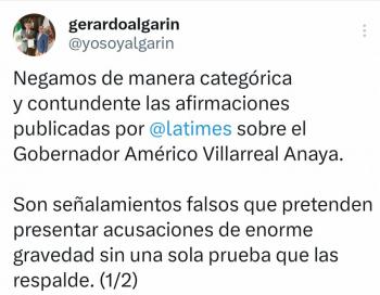 Gobierno de Tamaulipas rechaza acusaciones contra Am&eacute;rico Villarrea; las califica de falsas