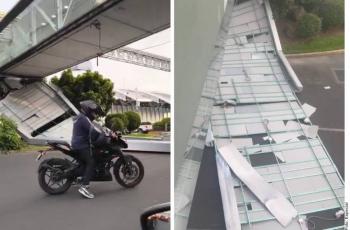 Desprendimiento de techumbre en el AICM deja una automovilista afectada