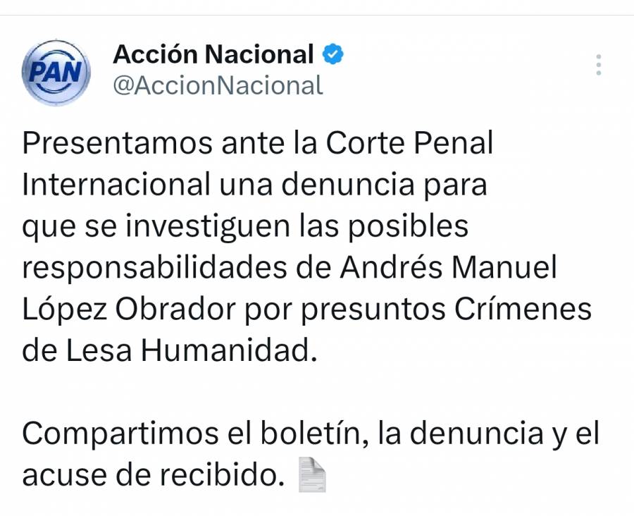 Sheinbaum acusa de hipocresía al PAN por denunciar a AMLO ante la Corte Penal Internacional 