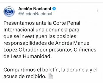 Sheinbaum acusa de hipocres&iacute;a al PAN por denunciar a AMLO ante la Corte Penal Internacional