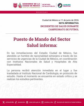 Secretariacutea de Salud aclara estado de aficionado atendido en el Estadio Ciudad de Meacutexico
