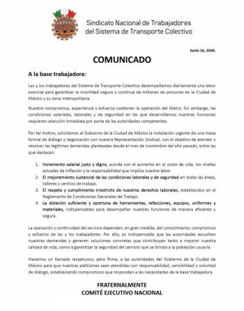 Trabajadores del Metro exigen mejoras laborales y mesa de di&aacute;logo con autoridades capitalinas