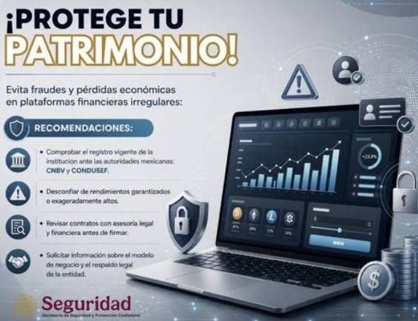 SSPC alerta sobre fraudes de inversión: recomienda verificar registros ante CNBV y CONDUSEF