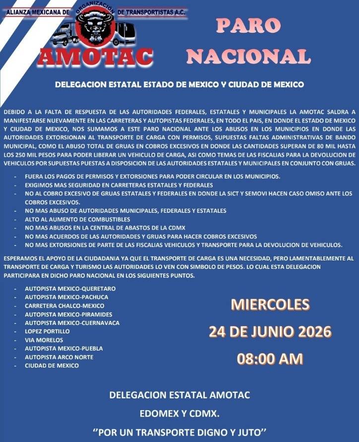 Transportistas anuncian megabloqueo nacional el 24 de junio