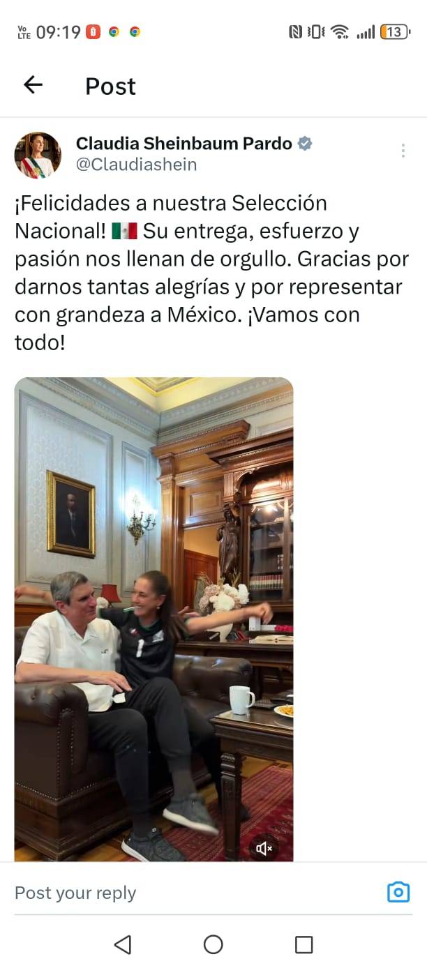 Sheinbaum felicita a la Selecci&oacute;n Mexicana tras triunfo de 3-0
