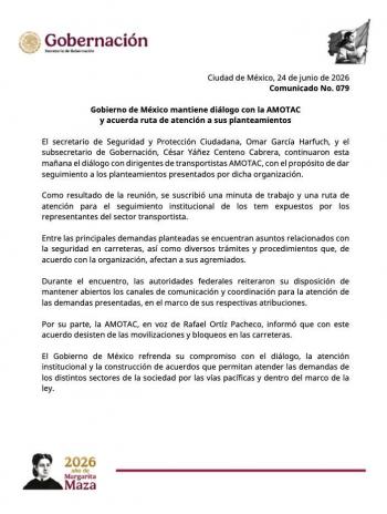 Gobierno federal acuerda con AMOTAC ruta de atenci&oacute;n; s&iacute; hubo bloqueos carreteros