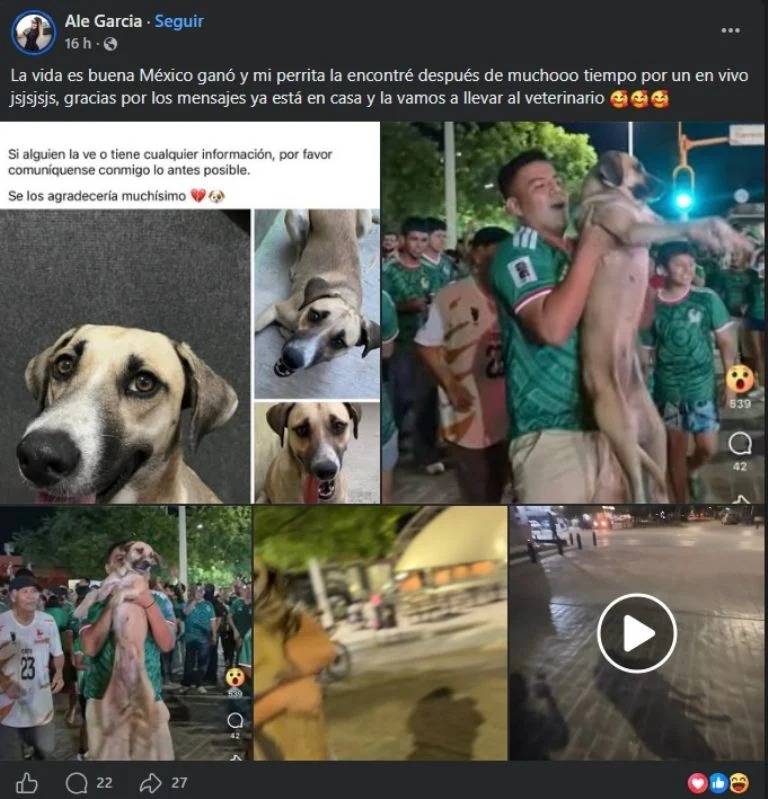 Joven encuentra a su perrita perdida gracias a transmisión en vivo tras partido del Tri