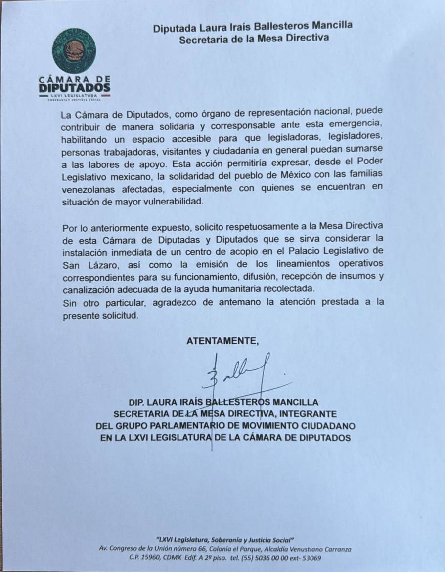 Llama Laura Ballesteros a instalar centro de acopio en San Lázaro para apoyar a Venezuela