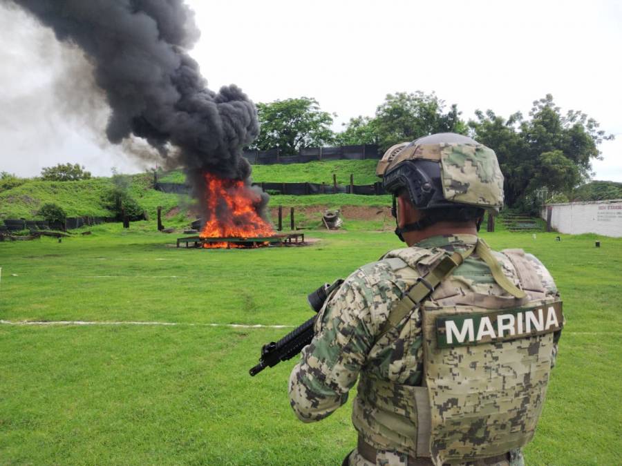 Marina y FGR incineran más de 3 toneladas de droga en Michoacán y Veracruz
