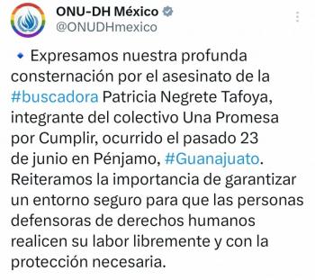 ONU-DH condena asesinato de buscadora Patricia Negrete y exige investigaci&oacute;n con perspectiva de g&eacute;nero