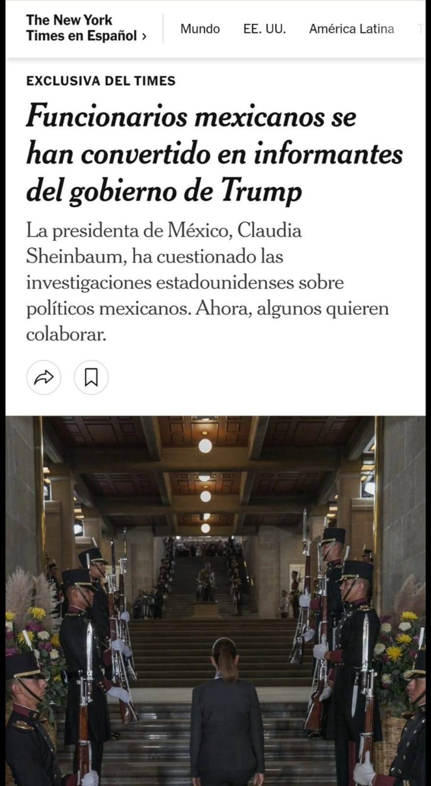 Presidenta critica reporte del NYT sobre presuntos informantes de Morena en EU