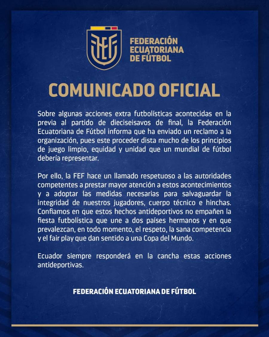 Federación Ecuatoriana reclama por actos contra su selección previo al duelo con México