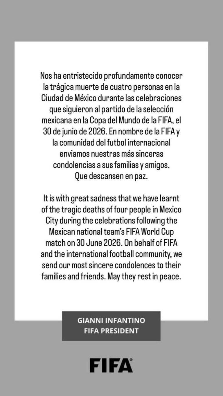 Infantino lamenta muerte de cuatro aficionados en festejos del México vs Ecuador
