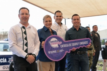 Maru Campos entrega patrullas y equipamiento policial en Guachochi para reforzar seguridad regional