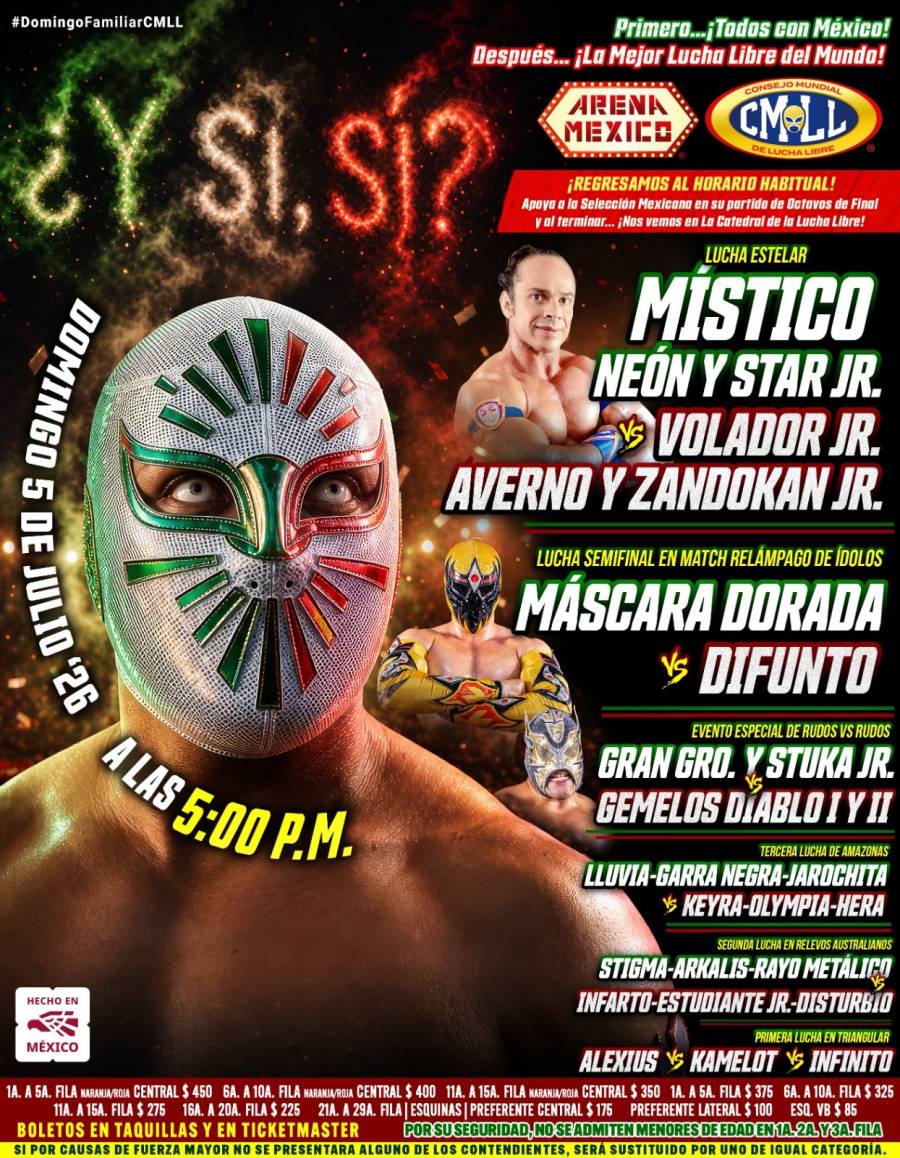 CMLL mueve nuevamente el Domingo Familiar a su horario original después del México vs Inglaterra por el Mundial 2026