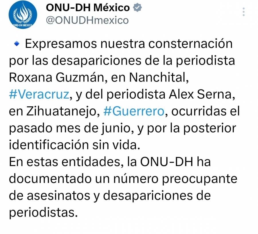 ONU-DH condena asesinatos de los periodistas Roxana Guzmán y Alex Serna; pide investigar su labor informativa