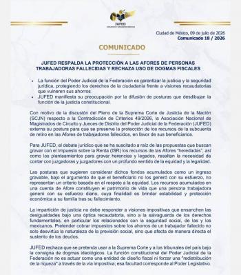 JUFED defiende que recursos de Afores de trabajadores fallecidos no paguen ISR