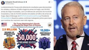 Estados Unidos reporta incautaci&oacute;n de 50 mil armas tras llamado de Sheinbaum contra tr&aacute;fico ilegal