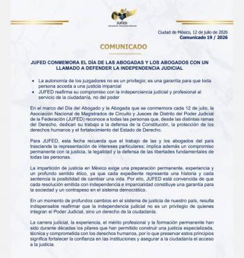 JUFED llama a defender la independencia judicial en el D&iacute;a de las Abogadas y los Abogados