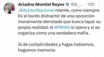 Ariadna Montiel niega que se alista defensa para que Rocha Moya regrese a gobernar como dice el PAN que s&iacute; defiende a la 