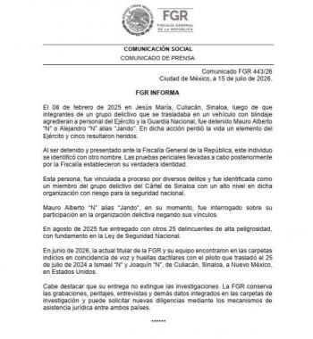 FGR identifica a detenido en Sinaloa como piloto que traslad&oacute; a “El Mayo”; no lo hab&iacute;an ubicado al entregarlo a EU