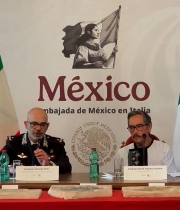 Italia devuelve a M&eacute;xico 27 piezas arqueol&oacute;gicas y f&oacute;siles de valor hist&oacute;rico