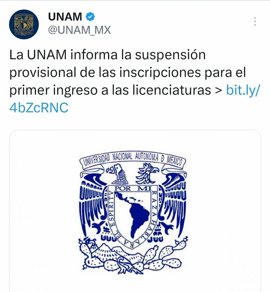 UNAM suspende provisionalmente inscripciones de nuevo ingreso a licenciaturas 2026-2027