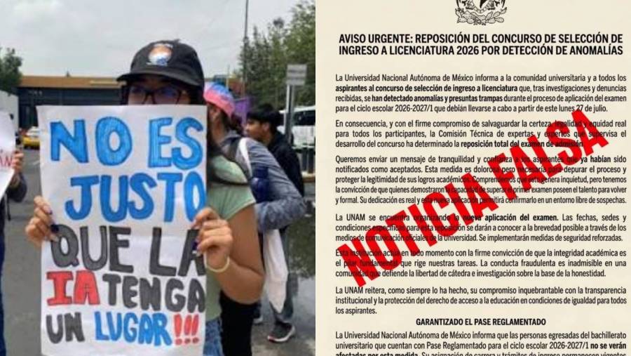 UNAM desmiente reposición del examen de admisión 2026 y alerta sobre desinformación